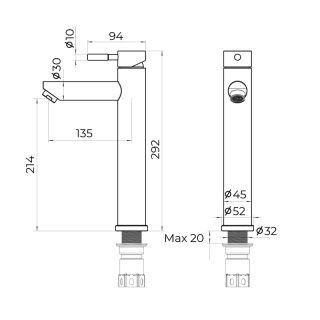 Cмеситель для раковины высокий Knotlor SS-04/01, сатин